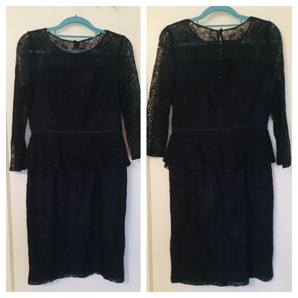 Adrianna Papell Blue Lace Peplum Sheath Dress Sz 6 - Picture 3 of 8